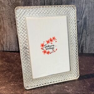 Vintage Lead Crystal Picture Frame Diamond Sunburst 90s Clear 5 x 7" Tabletop